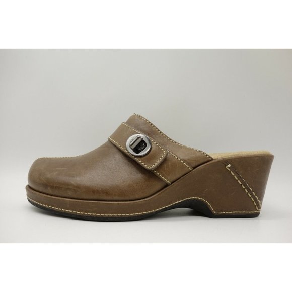 Clarks Artisan Brown Leather Split Toe Slide Heel Mules Shoes Women's 7.5 M - Picture 11 of 11